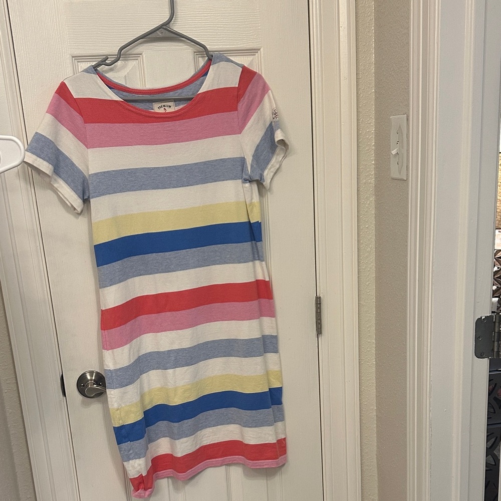 Joules Multicolor Striped Midi Dress - Pink, Red, Blue, Yellow, Gray, White